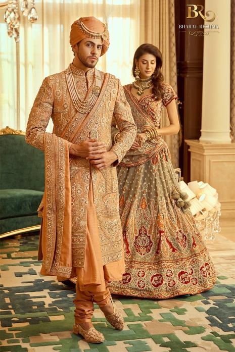 GINGER ORANGE HAND EMBROIDERED SHERWANI FOR MEN